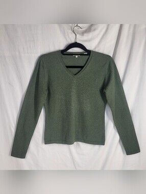 Peter Millar 100% Cashmere Green Long Sleeve V-Neck Sweater Size Medium